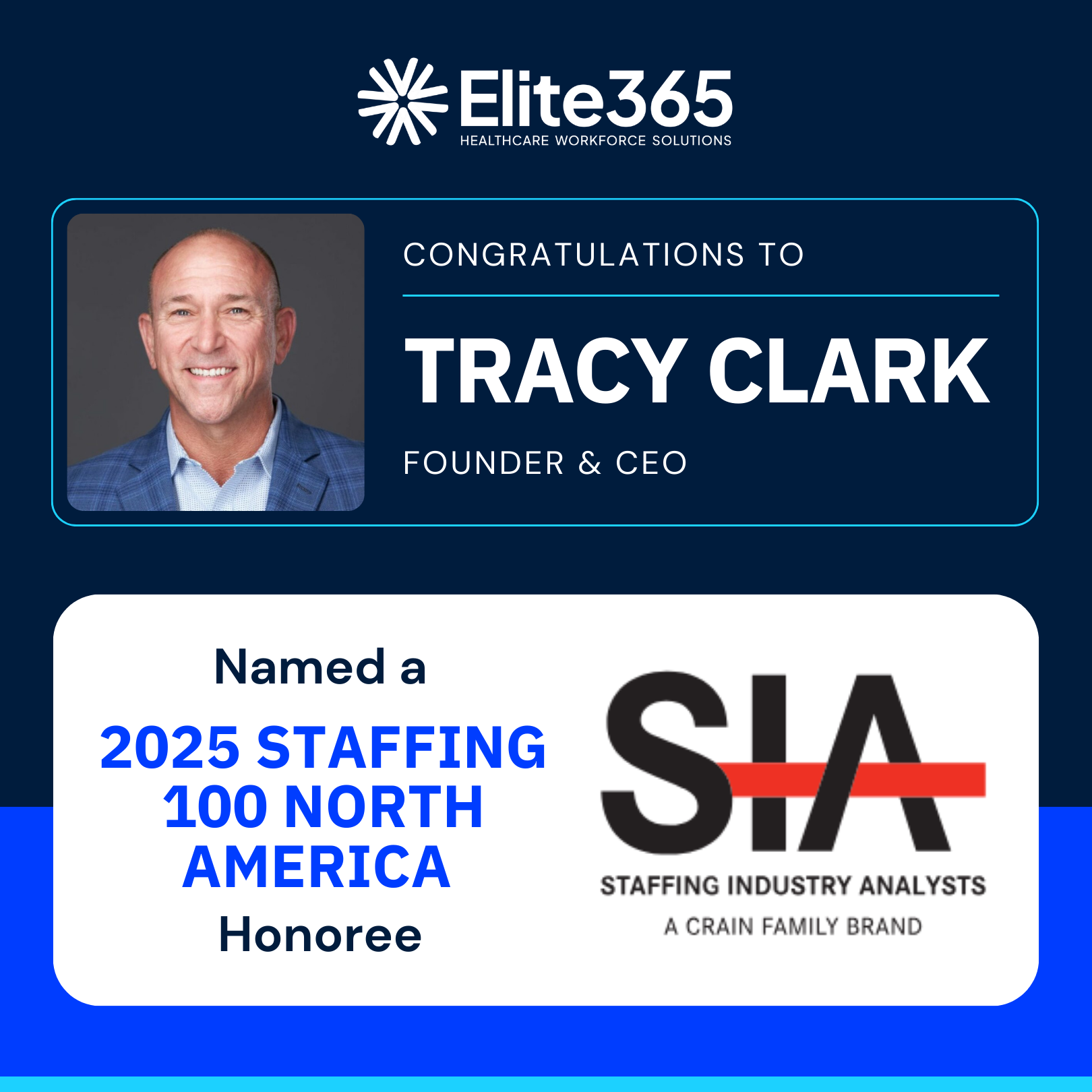 SIA Announces Tracy Clark, Founder and CEO of Elite365 Healthcare Workforce Solutions, a 2025 Staffing 100 North America Honoree